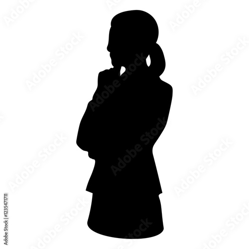 考えるビジネスウーマンのシルエットイラスト