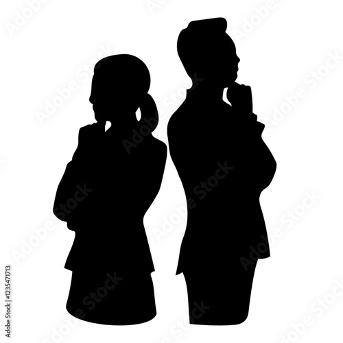 考える男女のビジネスマンのシルエットイラスト