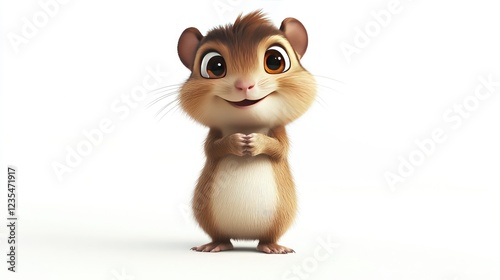 Adorable cartoon mammal character standing upright on a white background, ready to brighten any creative project.