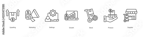 Market Segmentation Icon Upselling, Marketing, Settings, Growth, Stock, Product, Supplier