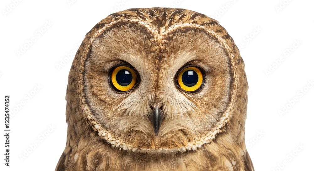 Obraz premium Majestic Long eared Owl Portrait Close up of Wild Bird with Bright Yellow Eyes