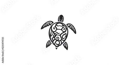 Ornate Tribal Sea Turtle Design Polynesian Style Tattoo Oceanic Animal Illustration photo