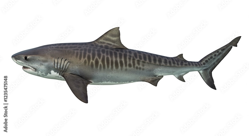 Fototapeta premium Powerful Tiger Shark Swimming Marine Wildlife Ocean Predator Aquatic Animal