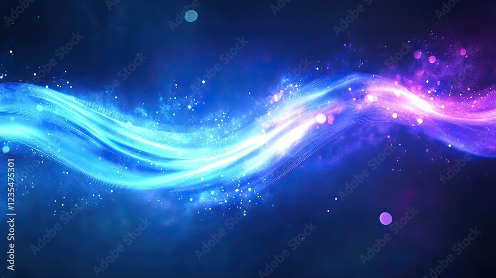 Fototapeta premium Dynamic blue and purple glowing wavy light shapes, creating a futuristic and visually captivating retro-inspired banner.