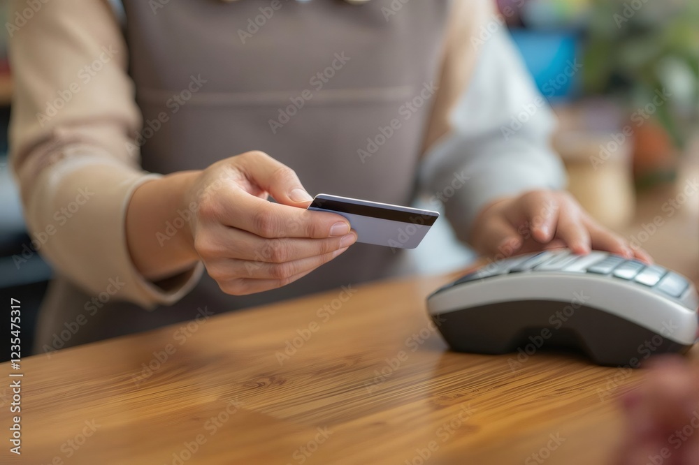 Fototapeta premium Shop assistant accepting credit card payment at pos terminal