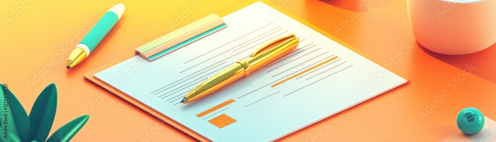 A vibrant workspace featuring a pen atop a document with colorful accents and a soothing background, perfect for productivity. A vibrant workspace featuring a pen atop a document with colorful accents and a soothing background, perfect for productivity.
