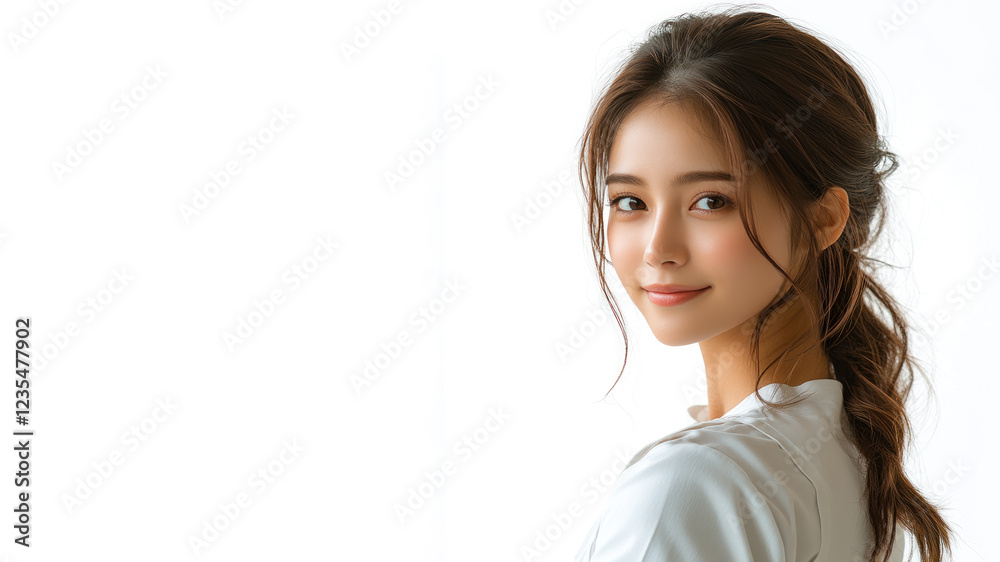 Chinese young chef woman smiling isolated on white background Chinese young chef woman smiling isolated on white background