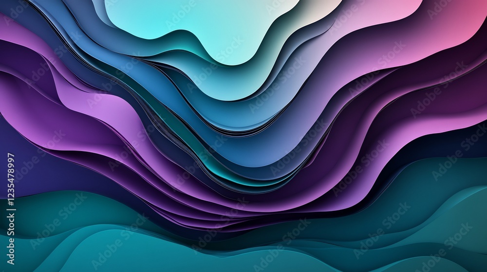 Abstract Colorful Papercut Waves Teal Purple Design. AI Generated