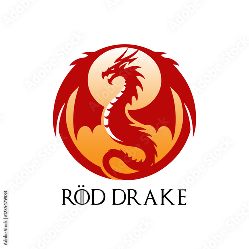 Red Dragon in circle shape vector logo 