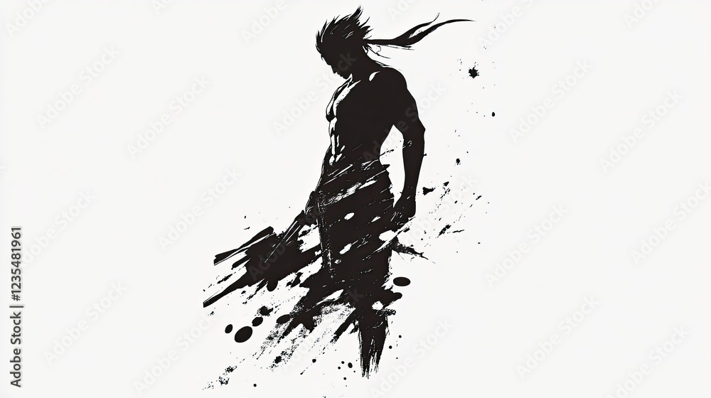 PNG black stencil illustration of a human figure with weapon, set on a white background for a modern and edgy look. PNG black stencil illustration of a human figure with weapon, set on a white background for a modern and edgy look.