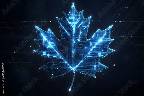 Futuristic maple leaf with a digital, high-tech aesthetic, symbolizing modern digital technology photo