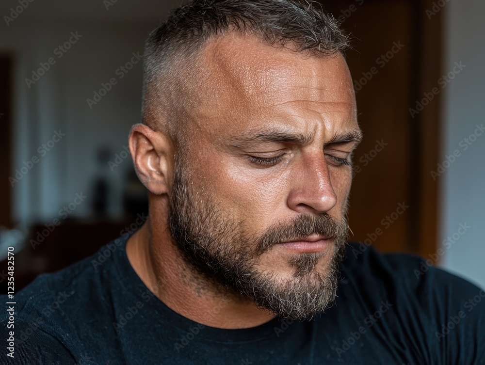 Fototapeta premium Close-up portrait of a pensive man with a beard
