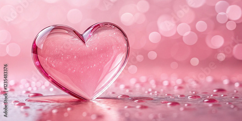 Pink glass heart with glitter and bokeh