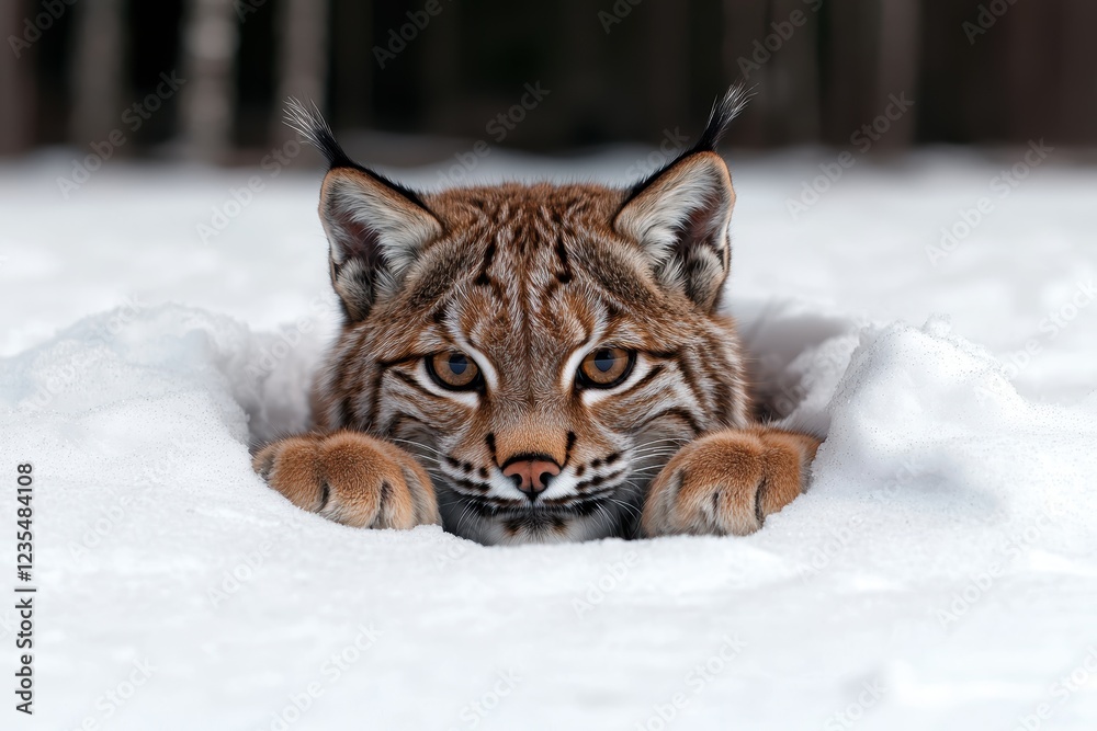 Fototapeta premium Lynx hiding in the snow