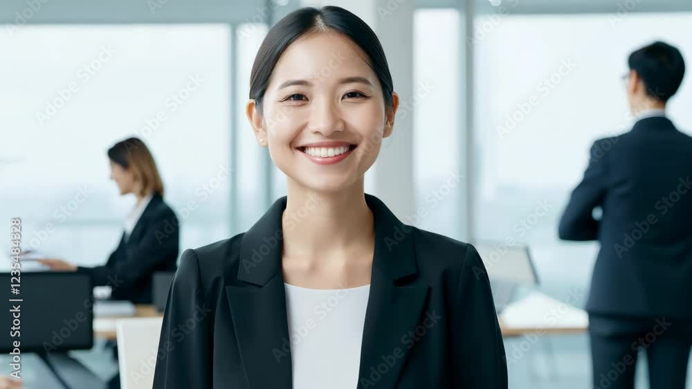 Cinematic Office Portrait of a Smiling Japanese Businesswoman Cinematic Office Portrait of a Smiling Japanese Businesswoman
