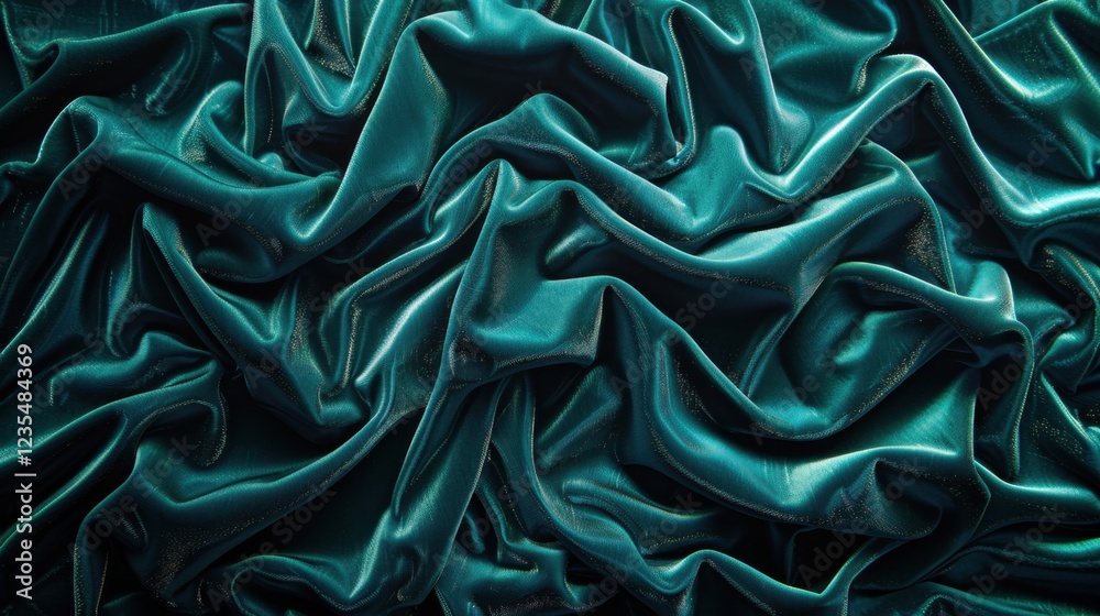 Obraz premium Luxurious teal satin fabric with elegant waves and folds