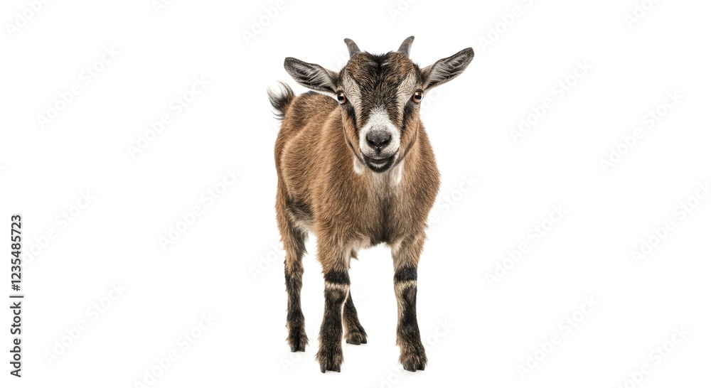 Adorable Young Goat Kid Standing Front View Isolated on White Background Adorable Young Goat Kid Standing Front View Isolated on White Background
