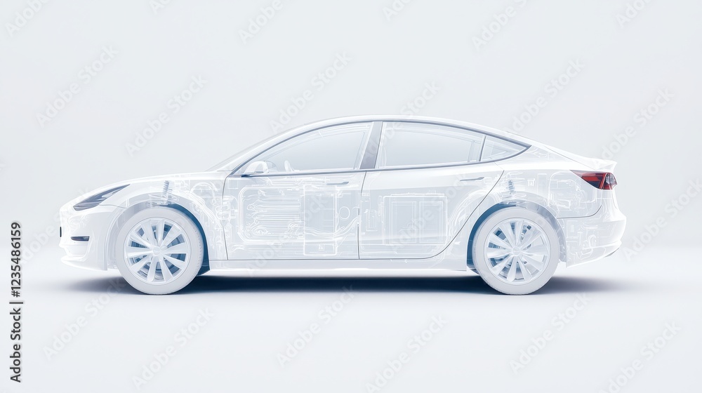 Fototapeta premium Transparent car design showcasing internal structure and parts