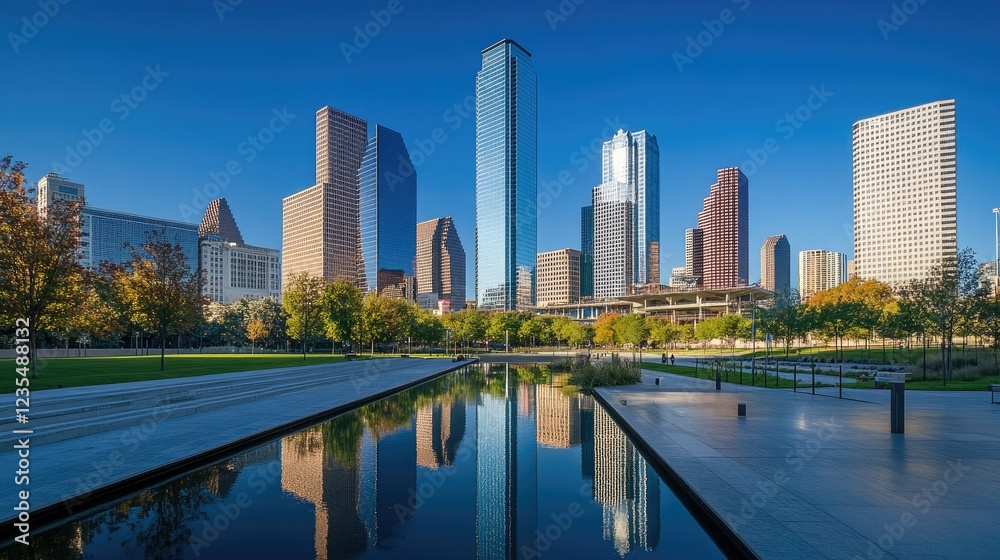 A modern city skyline featuring sleek, reflective glass towers under a clear blue sky, highlighting urban architecture. A modern city skyline featuring sleek, reflective glass towers under a clear blue sky, highlighting urban architecture.