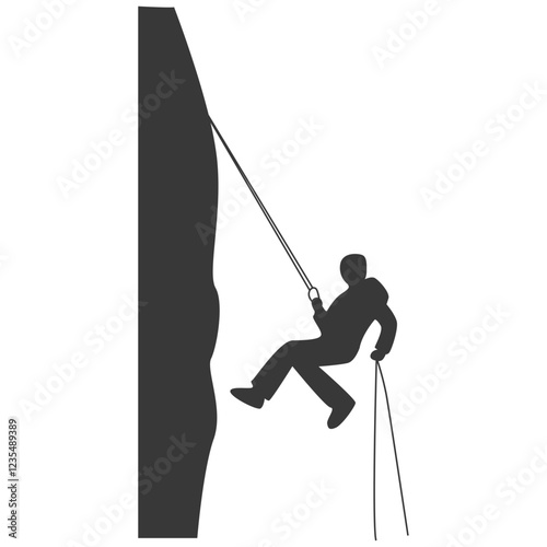 People Mountain Climbing Silhouette on White Background. Vector Illustration