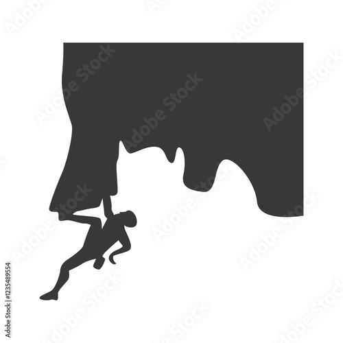 People Mountain Climbing Silhouette on White Background. Vector Illustration