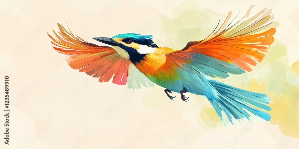 Obraz premium Colorful Bird in Flight Wings Spread Wide