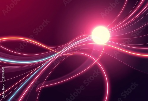 Abstract glowing lines converge on bright central orb