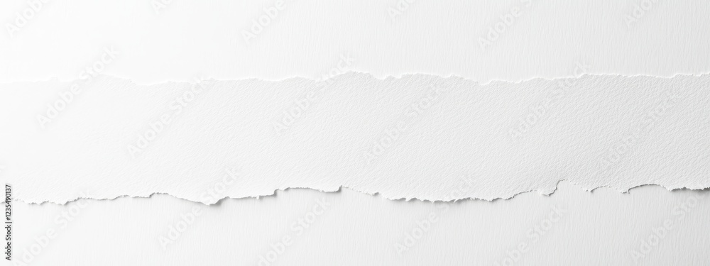 Torn white paper strip, blank space, background texture, design element Torn white paper strip, blank space, background texture, design element