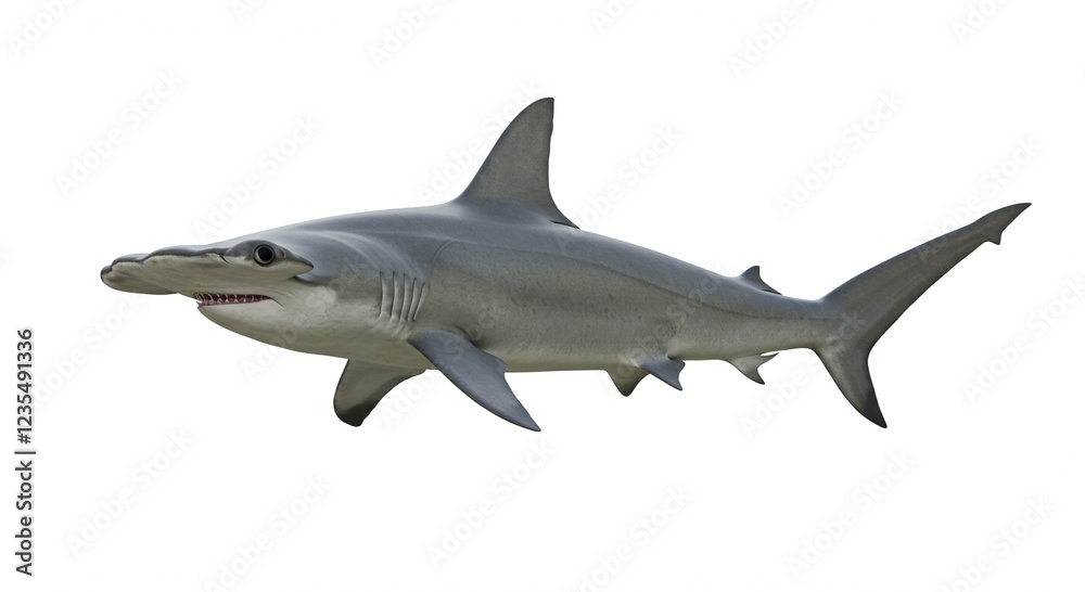 Naklejka premium Great Hammerhead Shark Swimming Ocean Wildlife Marine Animal Underwater Scene