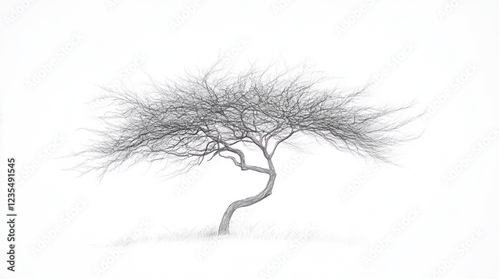 Fototapeta premium Winter tree, minimalist drawing, white background, nature art, design element