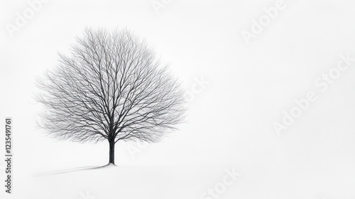 Lone tree, winter snow, minimalist scene, peaceful background, nature photography