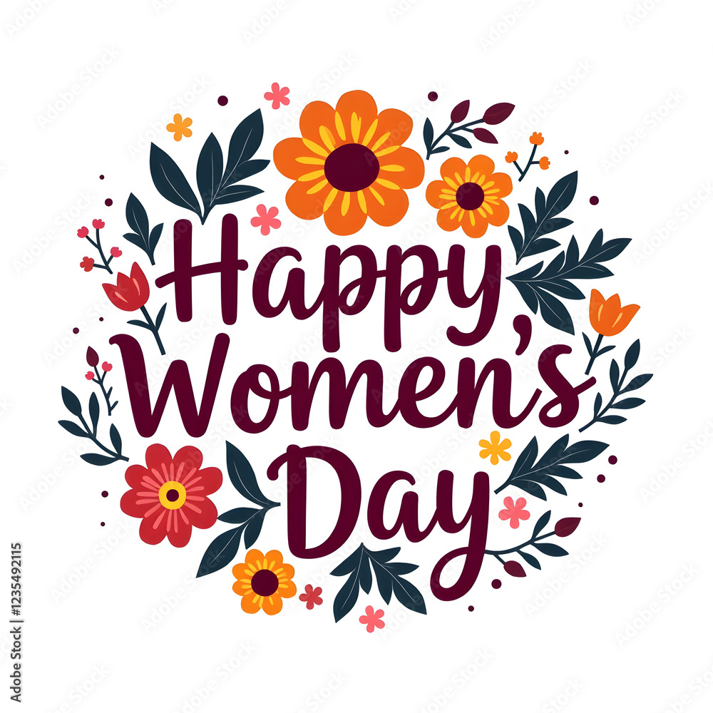 Obraz premium Happy Women’s Day Floral Background with Colorful Flowers and Leaves