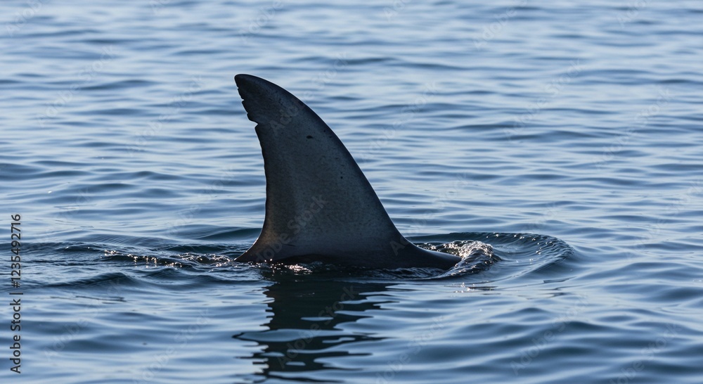 Naklejka premium Majestic Shark Fin Emerging from Ocean Water Surface Wildlife Nature
