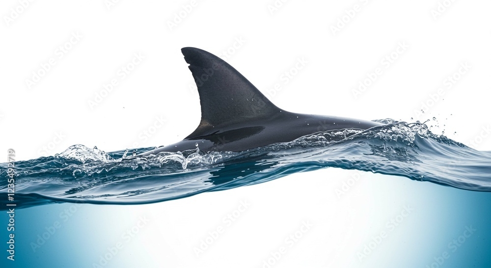 Fototapeta premium Shark Fin Breaking Water Surface Ocean Wildlife Aquatic Animal Dorsal Fin Close up