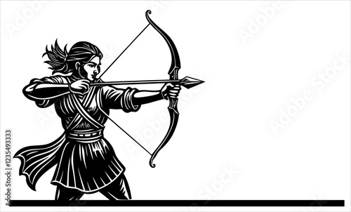 ilustrasi 	Archery silhouette vektor line art