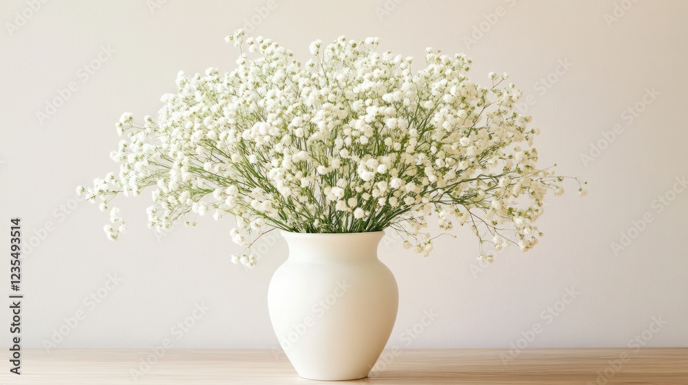 White Baby's Breath in Vase, Simple Background White Baby's Breath in Vase, Simple Background