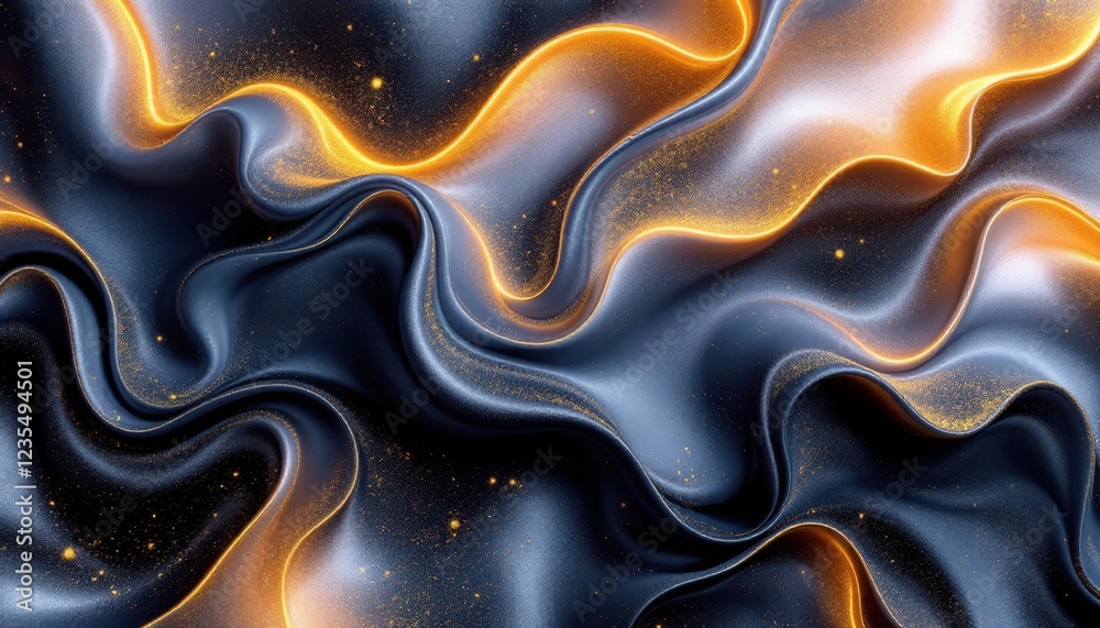 Abstract golden and black satin waves with glittering accents Abstract golden and black satin waves with glittering accents