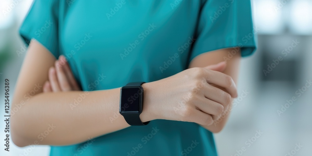 Obraz premium Modern Smartwatch on Arm in Professional Environment