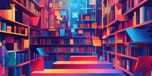 Vibrant Colorful Bookshelves Filled With Many Books photo