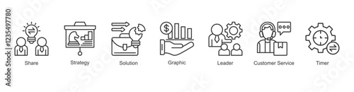 Resource Distribution Icon Share, Strategy, Solution, Graphic, Leader, Customer Service, Timer
