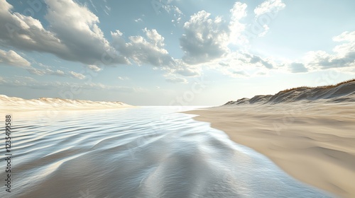 Serene Beach Landscape with Calm Waters and Gentle Clouds Above photo