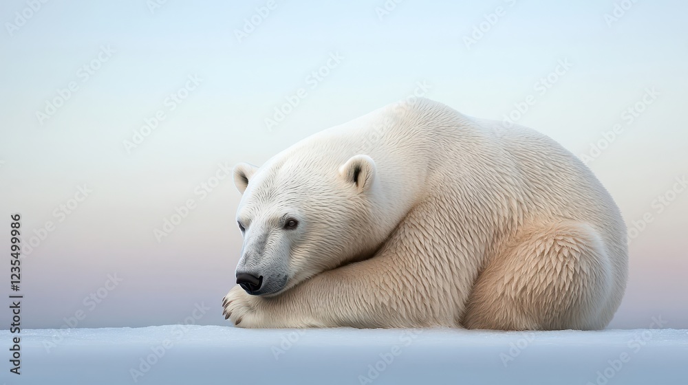 Fototapeta premium Polar Bear Resting on Ice with Soft Background Hues