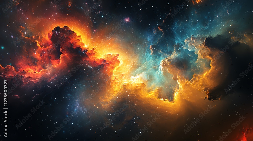 Fototapeta premium Colorful Cosmic Nebula With Vibrant Colors and Swirling Gases Illuminating the Night Sky