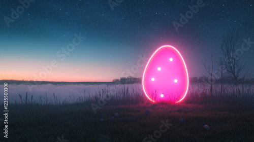 pink egg glowing on evening 