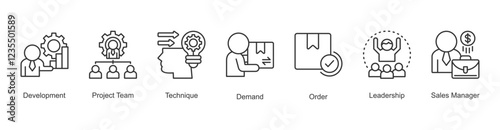 Stakeholder Alignment Icon Development, Project Team, Technique, Demand, Order, Leadership, Sales Manager