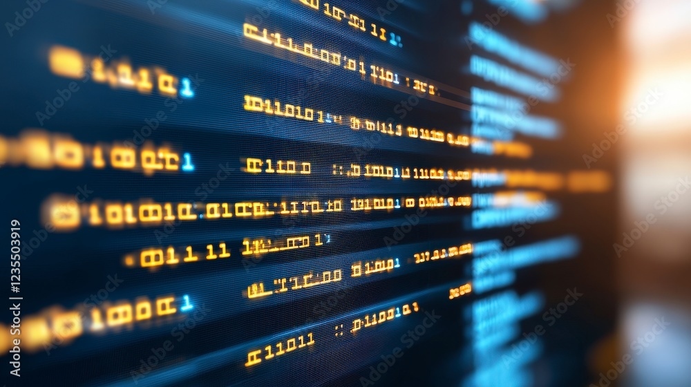 Obraz premium Abstract Digital Code Pattern with Binary Numbers in Blue Background