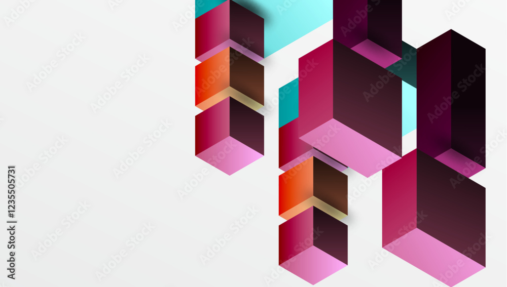 Fototapeta premium Sleek abstract design featuring isometric 3D blocks in a clean, modern composition. Perfect for tech-inspired themes, with vibrant colors and geometric precision