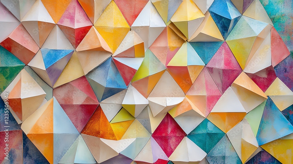 Fototapeta premium Colorful Geometric Paper Art Installation Creates a Vibrant Atmosphere in a Modern Gallery