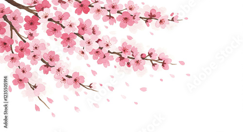 満開の桜のイラスト、背景素材、水彩タッチ