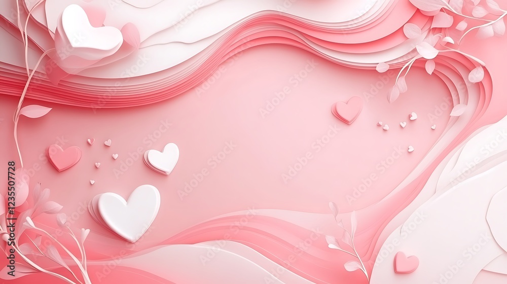 Pink and White Hearts with Paper Art Floral Design Pink and White Hearts with Paper Art Floral Design